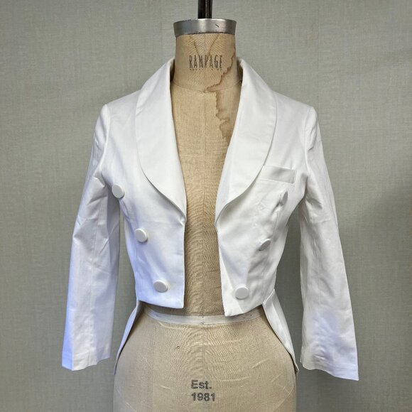 NWT Deadstock 2000s Tuxedo Style Tails White Open Jacket Coat - Picture 1 of 3